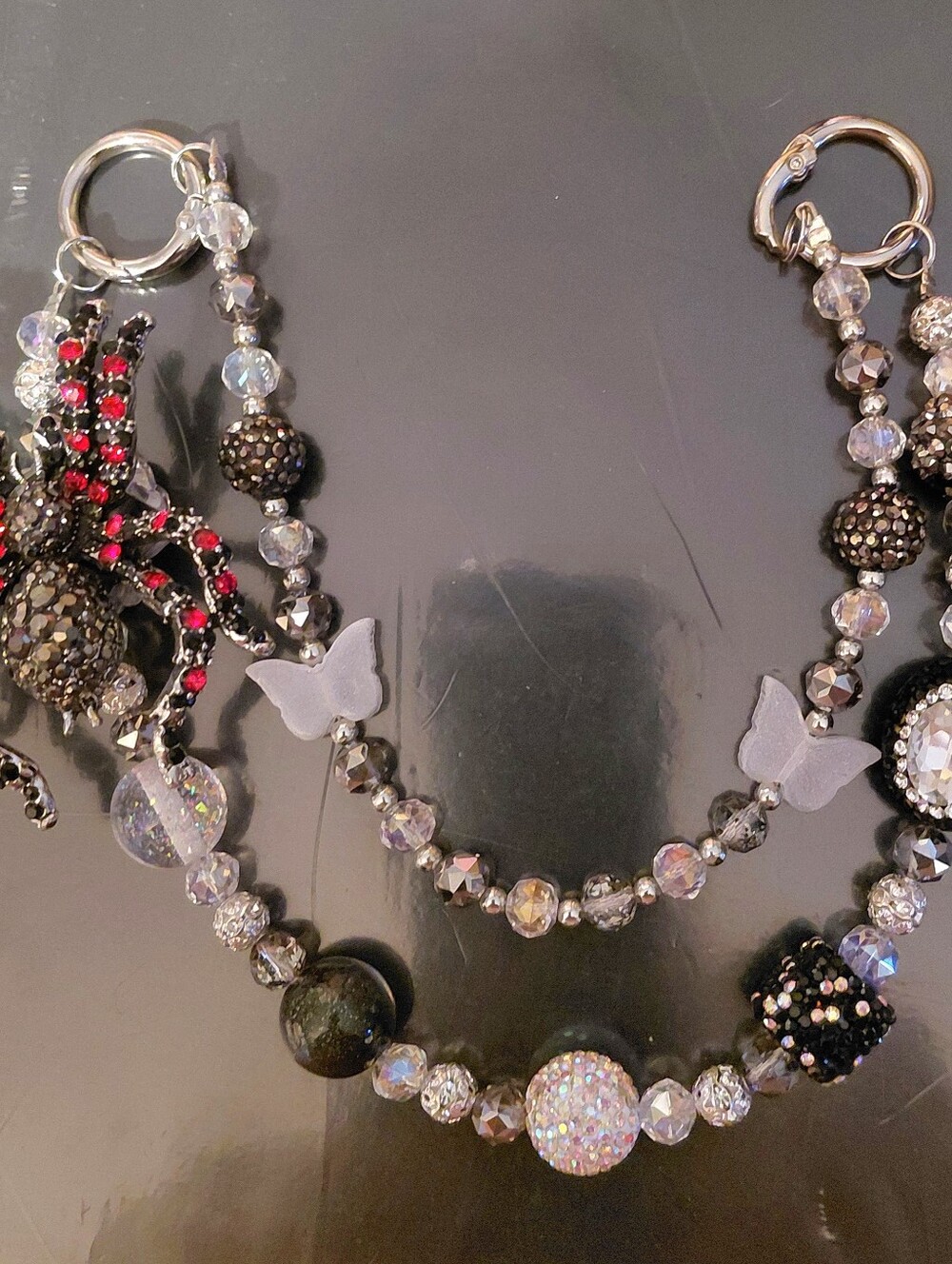 Spider Purse Charm / Purse Chain Red & Black Bling Spider is 3" 👀 Versatile - Picture 3 of 6